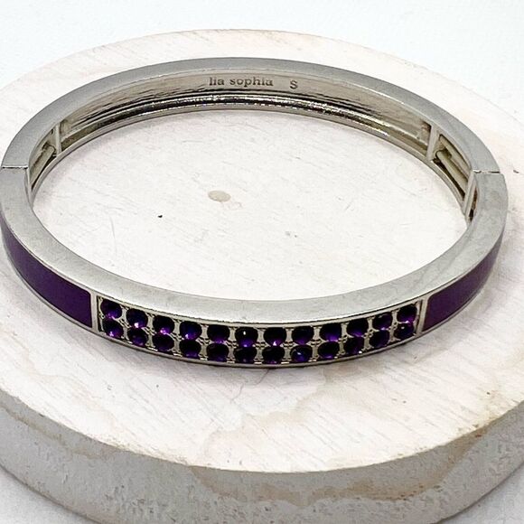 🍭4/$20 Lia Sophia Purple Enamel Rhinestone Studded Stretch Bracelet - Picture 1 of 6